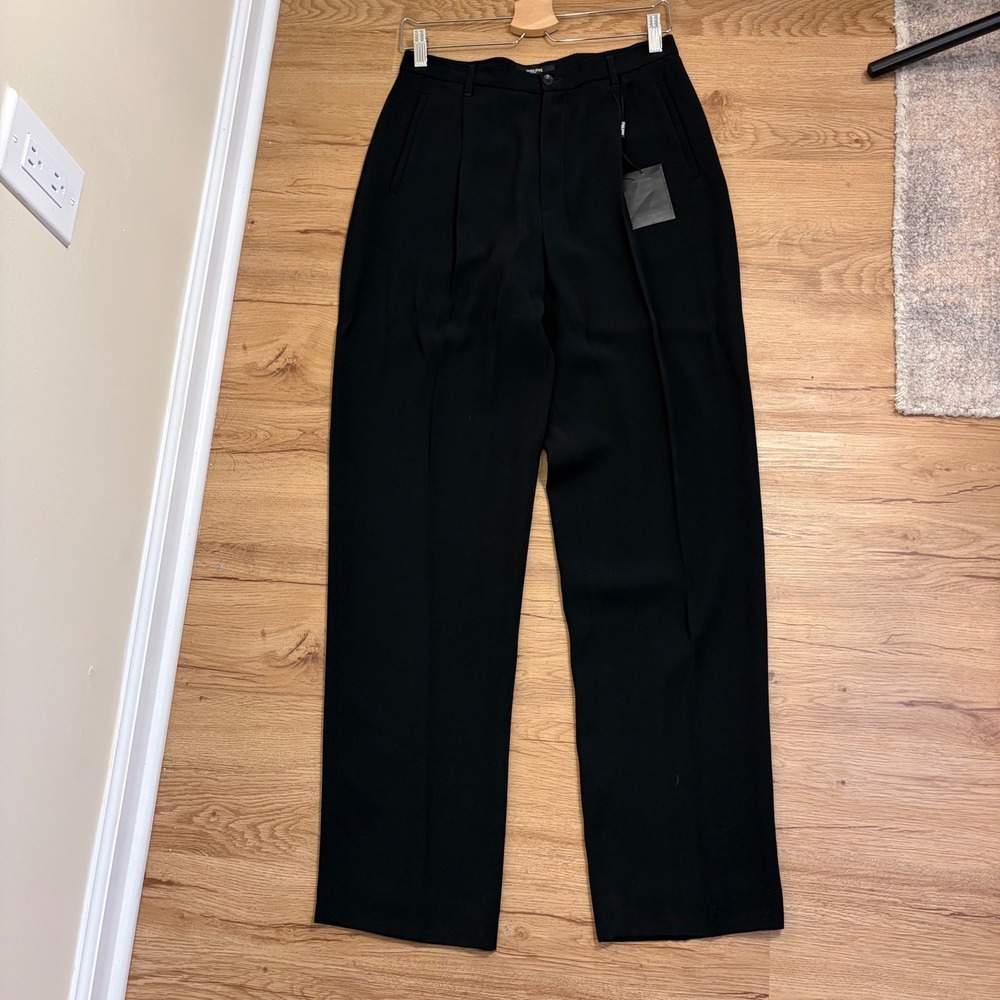 Philippe Adec Trousers Women 40 Black Arthur Pleated High Rise Wide Leg Pants - Picture 2 of 8